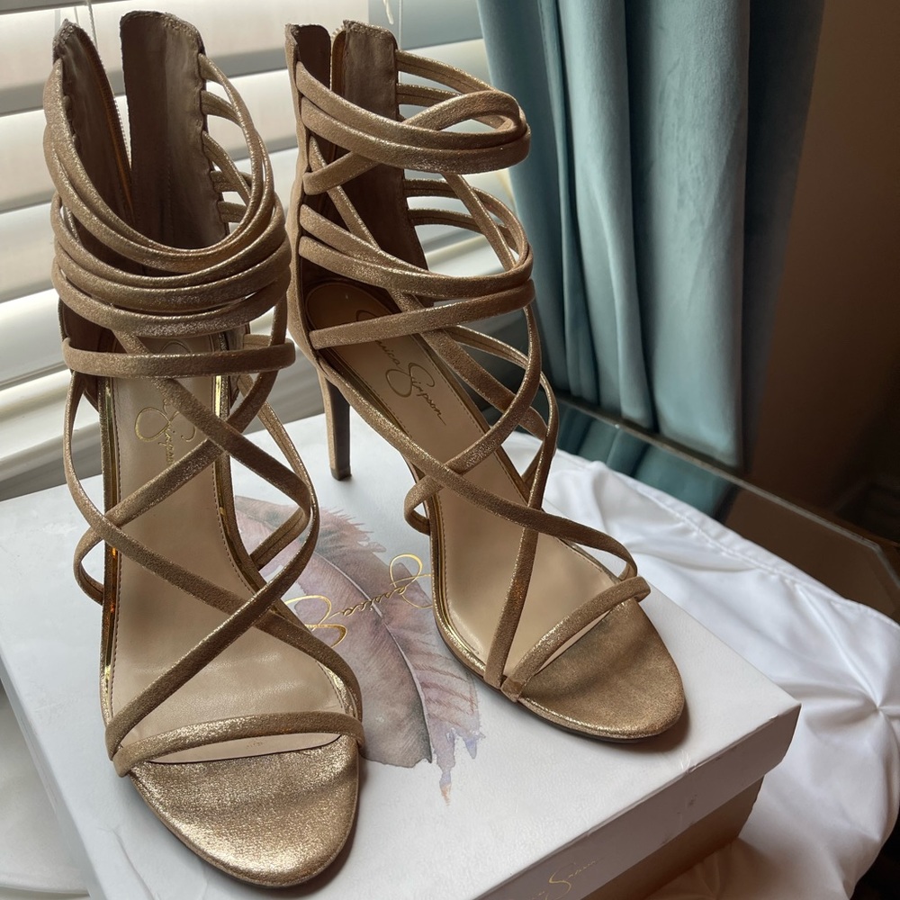 Jessica Simpson Harmoni Gold dusted gladiator heel